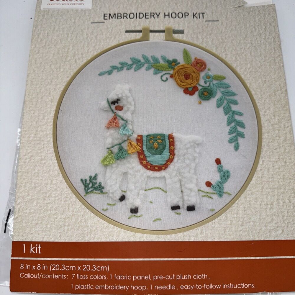 Crafts,‎ Embroidery 8" Hoop Kit, Llama and Florals, NIP! GREAT STARTER KIT!